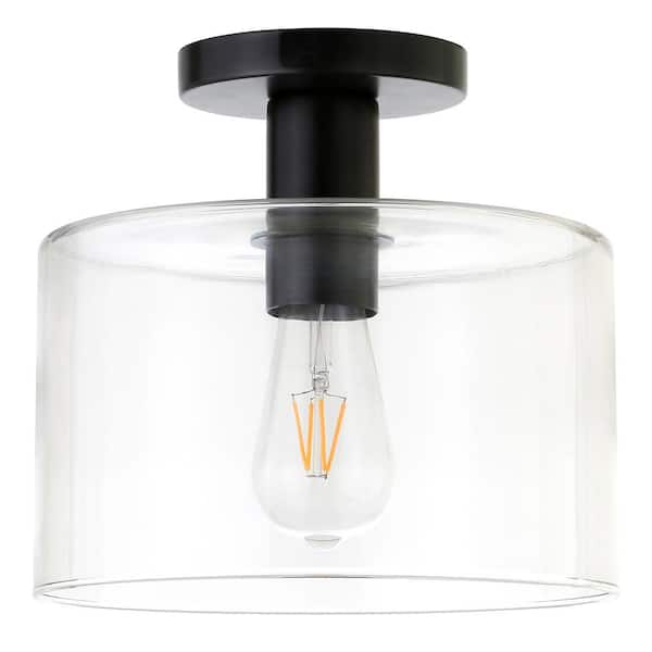 Meyer&Cross Henri 10 in. Matte Black Semi-Flush Mount with Clear Glass Shade