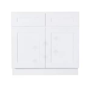 Lancaster White Plywood Shaker Stock Assembled Sink Base Kitchen Cabinet 33 in. W x 34.5 in. H x 24 in. D