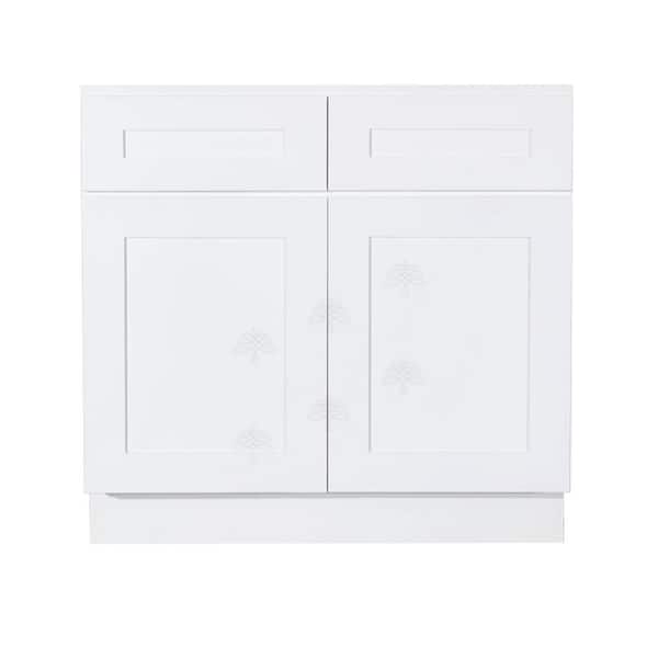 LIFEART CABINETRY Lancaster White Plywood Shaker Stock Assembled Sink Base Kitchen Cabinet 36 in. W x 34.5 in. H x 24 in. D