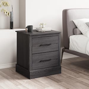Dark Grey Oak 2-Drawer Nightstand Bedside Table Compact Sofa End Table