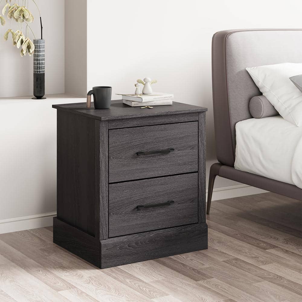 Costway Dark Grey Oak 2 Drawer Nightstand Bedside Table Compact Sofa End Table M1C 10N795GR The Home Depot