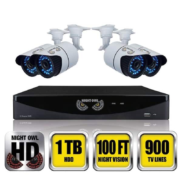 Night Owl 8-Channel Video Security System with 4 Hi-Resolution 900 TVL Bullet Cameras