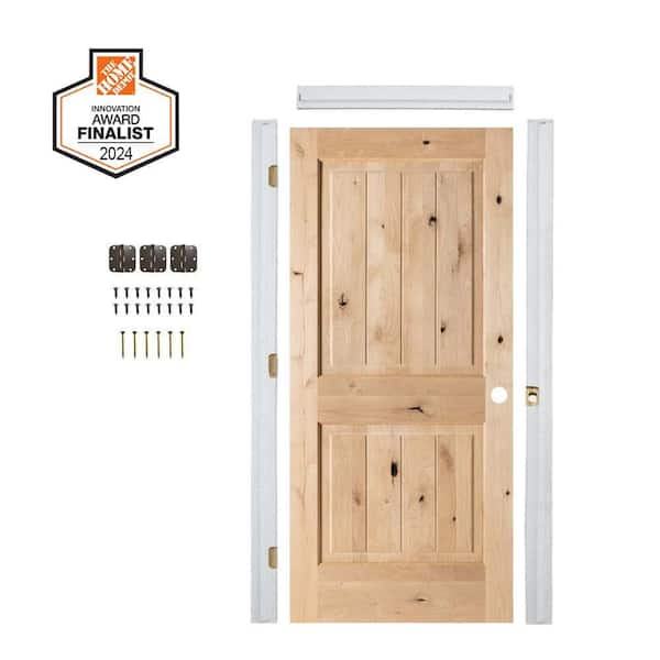 DIY 36 in. x 80 in. Knotty Alder Left-Hand Square Top VG Unfinished Wood Single Interior Door Kit w/ Quick Assemble Jamb