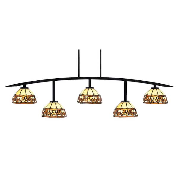 Unbranded Siena 5-Light Matte Black Billiard-Light with Roman Jewel Art Glass Shades