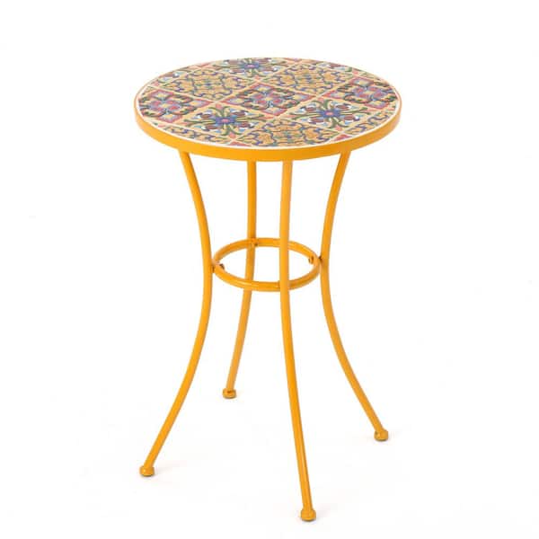 Reyna Yellow Round Metal Outdoor Patio Side Table
