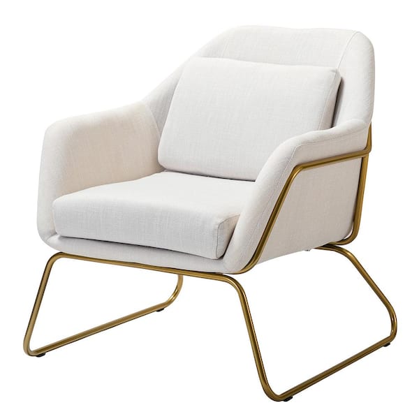 JAYDEN CREATION Charles Ivory Accent Arm Chair with Gold Metal Base