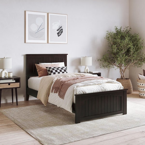 AFI Naples Espresso Black Solid Wood Frame Twin XL Low Profile Platform Bed Matching Footboard