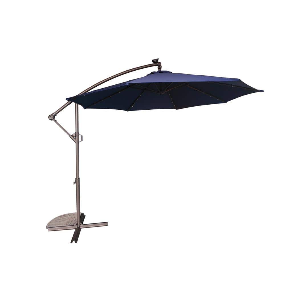 10 ft. Outdoor Cantilever Hanging Patio Umbrella with Solar LED and Crank i