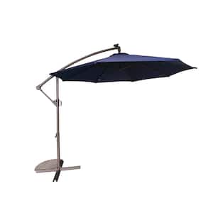 10 ft. Outdoor Cantilever Hanging Patio Umbrella with Solar LED and Crank in Navy
