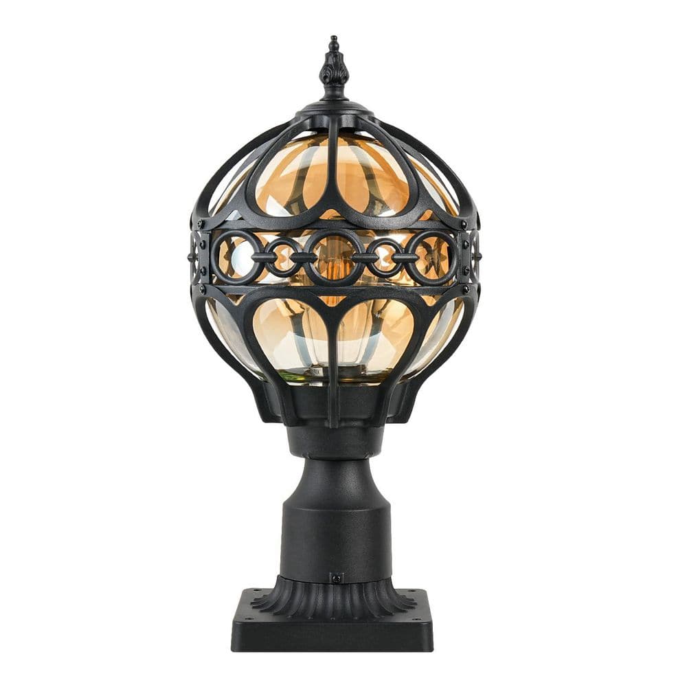 Matte Black Outdoor Post Light with Amber Glass Globe, 17.5 in Hardwired Pier or Post Mount, E26 Socket price history on PriceWatchPro