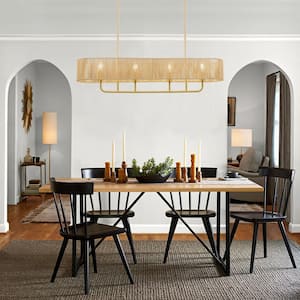 Collision 42-In 4-Light Brass Industrial style Pendant with Paper Rope Shade