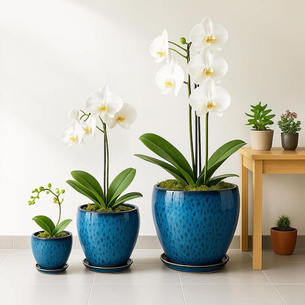 blue ceramic outdoor plant pots Havana Planter - Running Blue/Brown