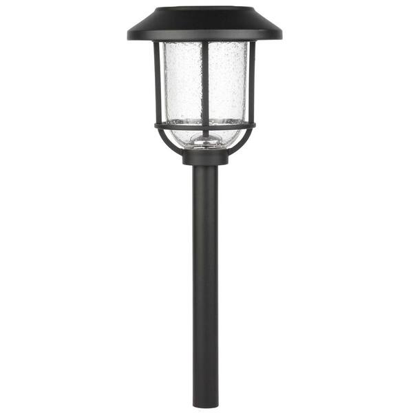 Hampton Bay Millbrook 14 Lumens Solar Black LED Metal and Glass Landscape Pathway Light