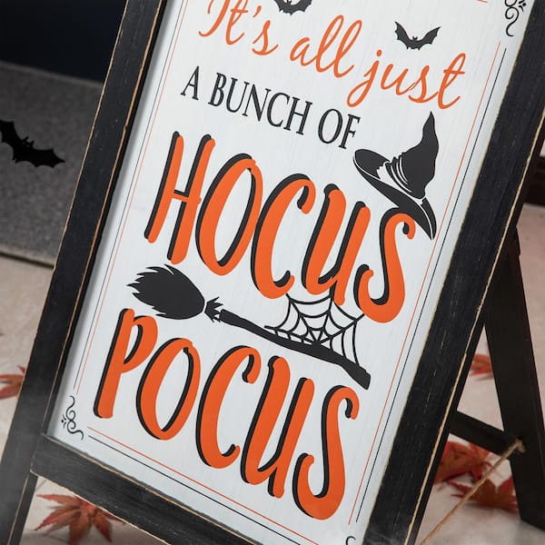 Hocus Pocus Crow and Bats Halloween decor Painted wooden sign Orange Black 
