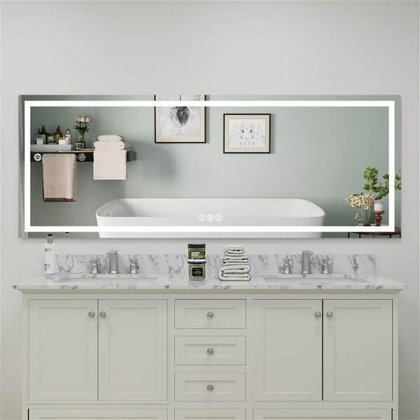 INSTER MOC 96 in. W x 36 in. H Large Rectangular Frameless LED Lighted Wall Mount Bathroom Vanity Mirror with Memory Function