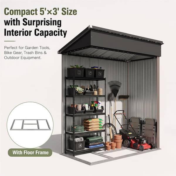 Sizzim 5 ft. W x 3 ft. D Storage Metal Shed with Subfloor Channels