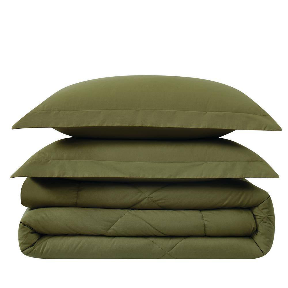 Olive Green Twin Cotton Down Alternative Comforter Set