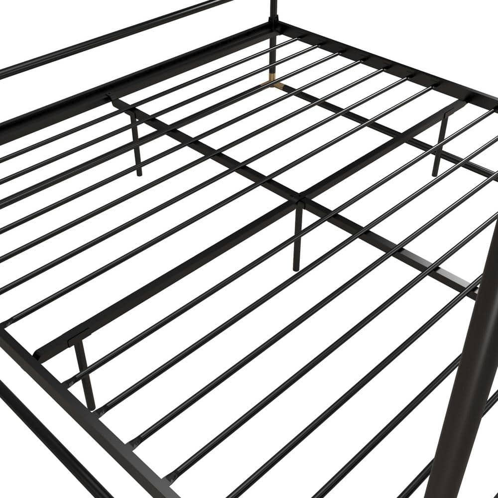 Celeste Black Metal Upholstered King Platform Bed Frame with Slats