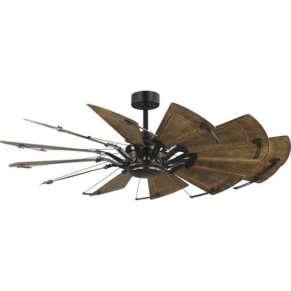 Progress Lighting Springer II 60 in. Indoor/Outdoor Architectural Bronze Farmhouse Ceiling Fan with Remote Included for Living Room