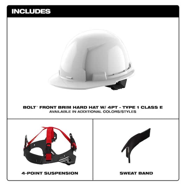 Milwaukee - BOLT Yellow Type 1 Class E Front Brim Non-Vented Hard Hat with 4 Point Ratcheting Suspension