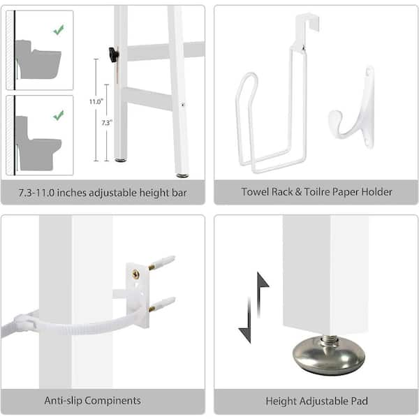 Dyiom 26.7 in. W 64.1 in. H x 9.8 in. D 3 Alloy, Rectangular, Shelves  Bathroom, with Hanging Rod, Bathroom Rack, in White B08L3CJK4H - The Home  Depot