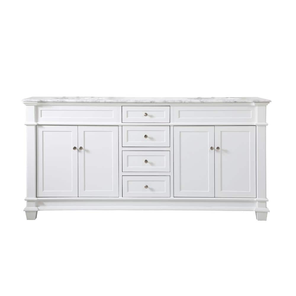 Simply Living 72 in. Double Bathroom Vanity in White with Marble Vanity Top
