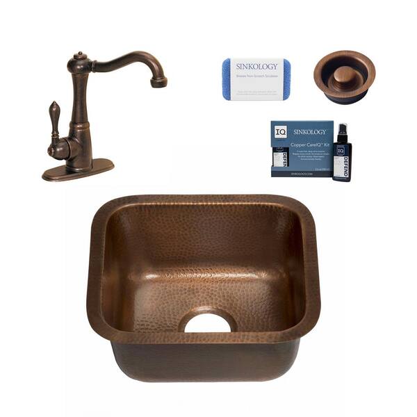 SINKOLOGY Sisley Pro 18 Gauge Copper 17 in. Undermount Bar Sink with Pfister Faucet and Drain