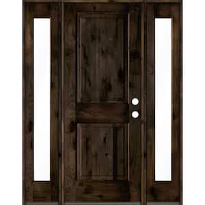 58 in. x 80 in. Rustic Knotty Alder Left-Hand/Inswing Clear Glass Black Stain Square Top Wood Prehung Front Door