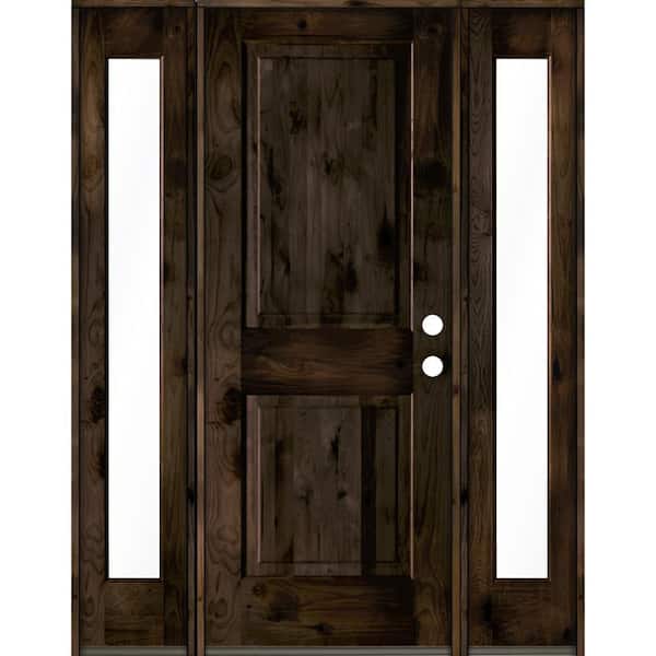 Krosswood Doors 58 in. x 80 in. Rustic Knotty Alder Left-Hand/Inswing Clear Glass Black Stain Square Top Wood Prehung Front Door