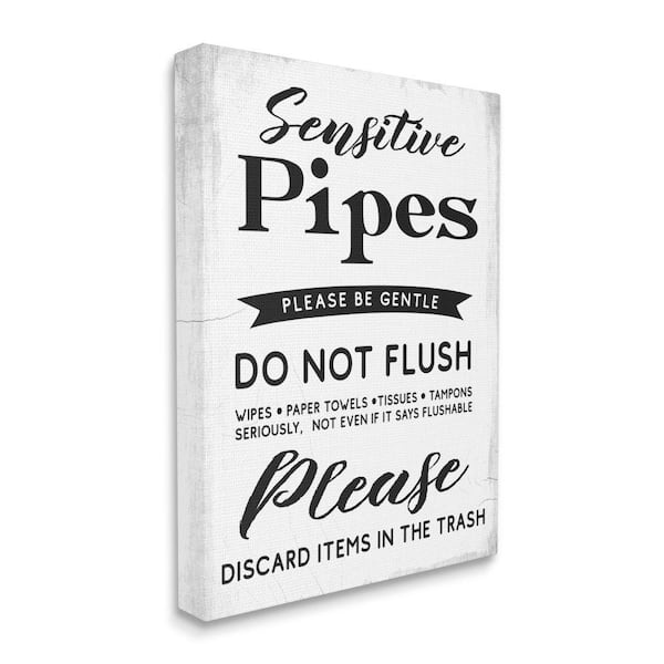 Stupell Industries Sensitive Toilet Pipes Sign Flushing Restriction by Daphne Polselli Unframed Print Abstract Wall Art 24 in. x 30 in.