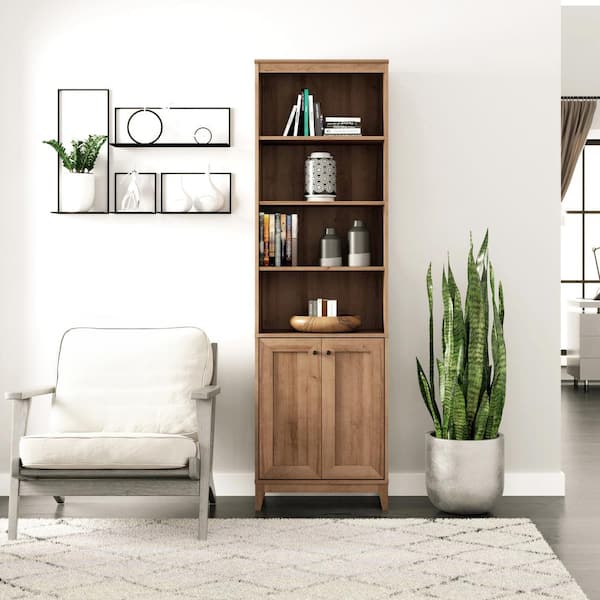 Prepac Yaletown 79.5 in. Tall Oak Engineered Wood 6-Shelf Standard Bookcase with Doors