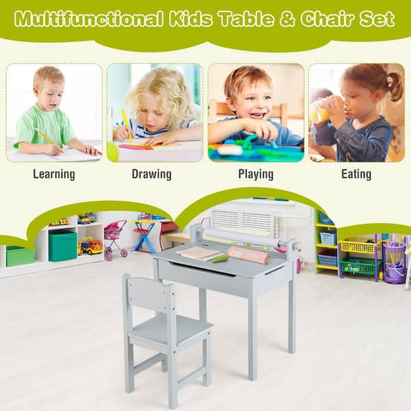 Costway 2-Piece Wood Top Toddler Craft Table and Chair Set