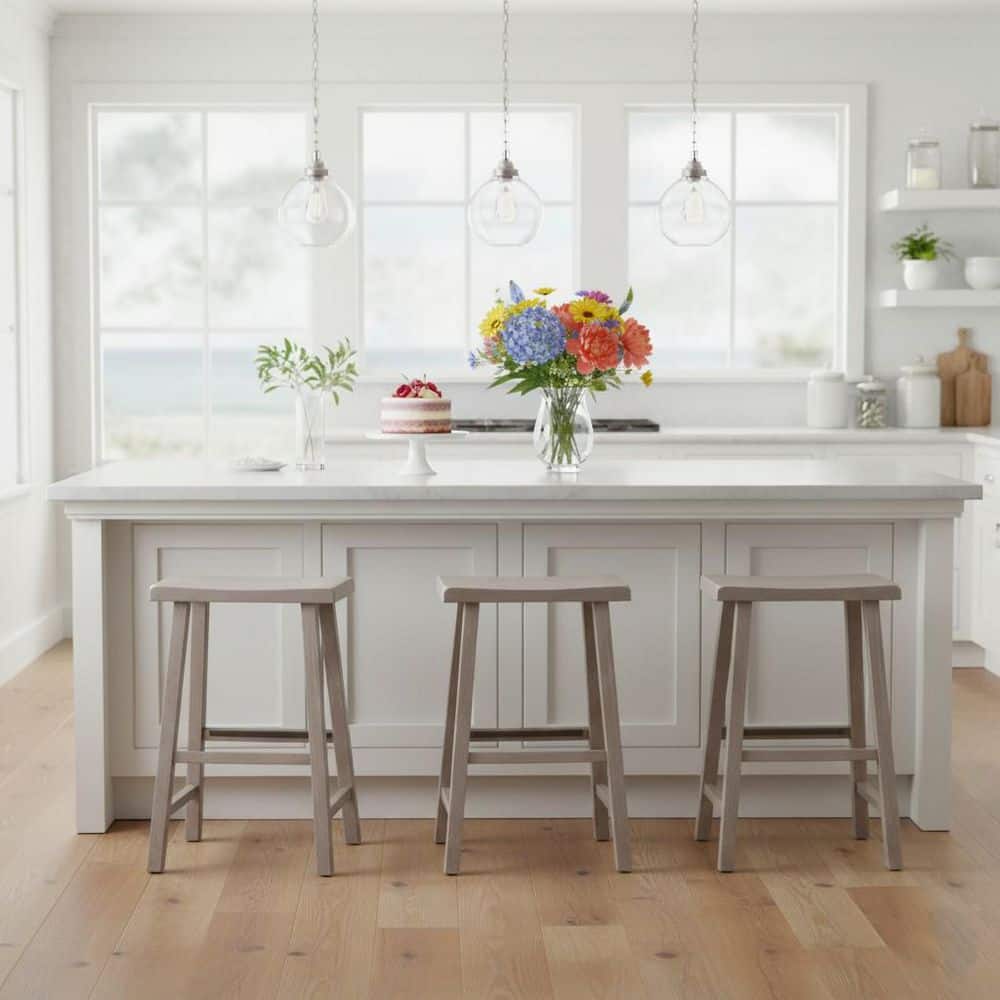 Saddle Seat Solid Wood Washed Gray Taupe Stool - 24 in. price history on PriceWatchPro