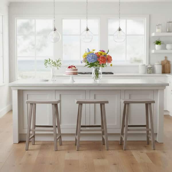 International Concepts Saddle Seat Solid Wood Washed Gray Taupe Stool - 24 in.