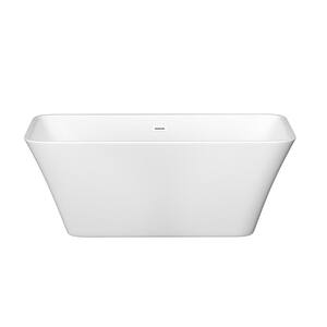 59 in. Acrylic Freestanding Flatbottom Double Ended Rectangular Soaking Bathtub in Glossy White with Brass Drain