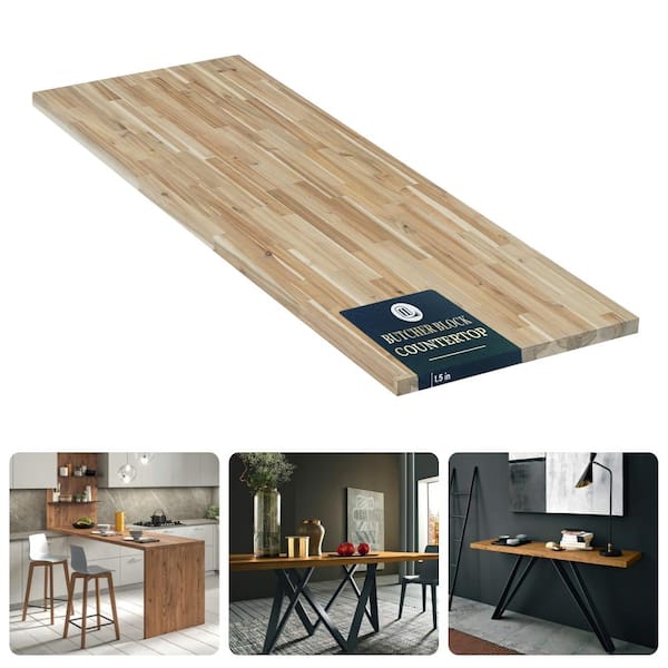 Acacia Solid Wood Butcher Block 48x25x1.5", DIY Countertop/Tabletop (Unfinished)