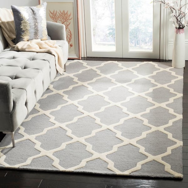 Cambridge Silver/Ivory 10 ft. x 10 ft. Square Trellis Geometric Area Rug