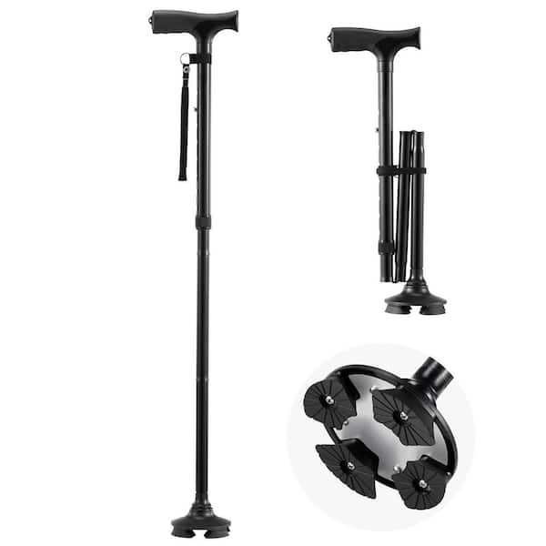 8-Level Adjustable Folding Walking Cane Lightweight Aluminum 4-Pronged Base, 250 lbs. Capacity for Men and Women (Black)