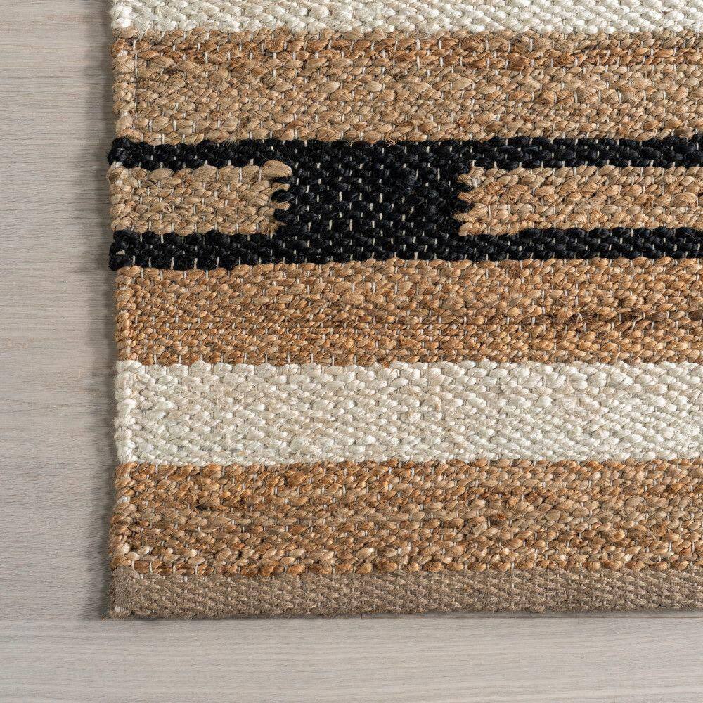 Handmade Rectangular Black and Beige Jute Striped Area Rug 8' x 10'