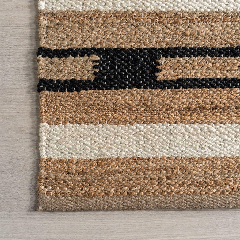 Handmade Rectangular Black and Beige Jute Striped Area Rug 8' x 10'