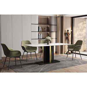 Sylva Modern 62 in. Rectangular Dining Table with Sintered Stone Top and Steel Pedestal Base in White, Seats 8