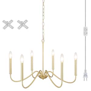 6-Light Spray-Painted Gold Rustic Dining Area Chandelier for Kitchen Living Room with No Bulbs Included
