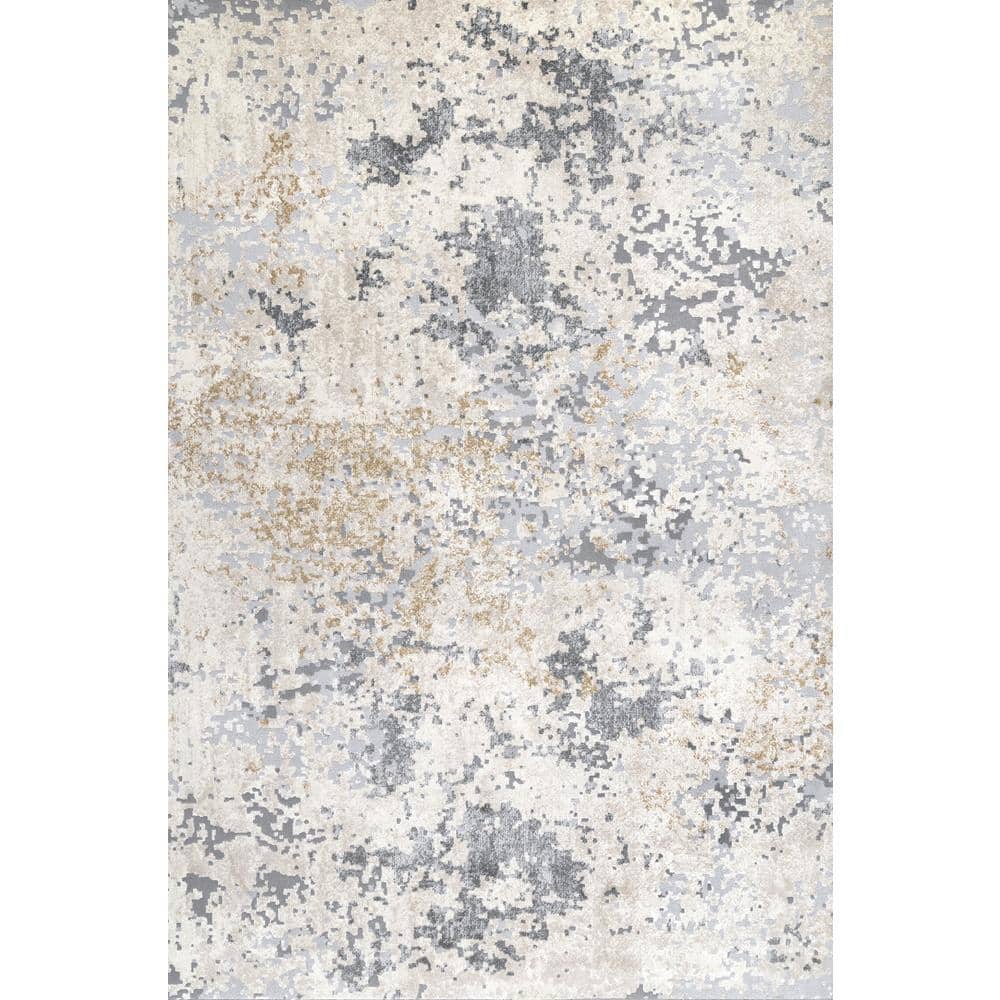 Beige and Gray Abstract Reversible 4' x 6' Synthetic Rug