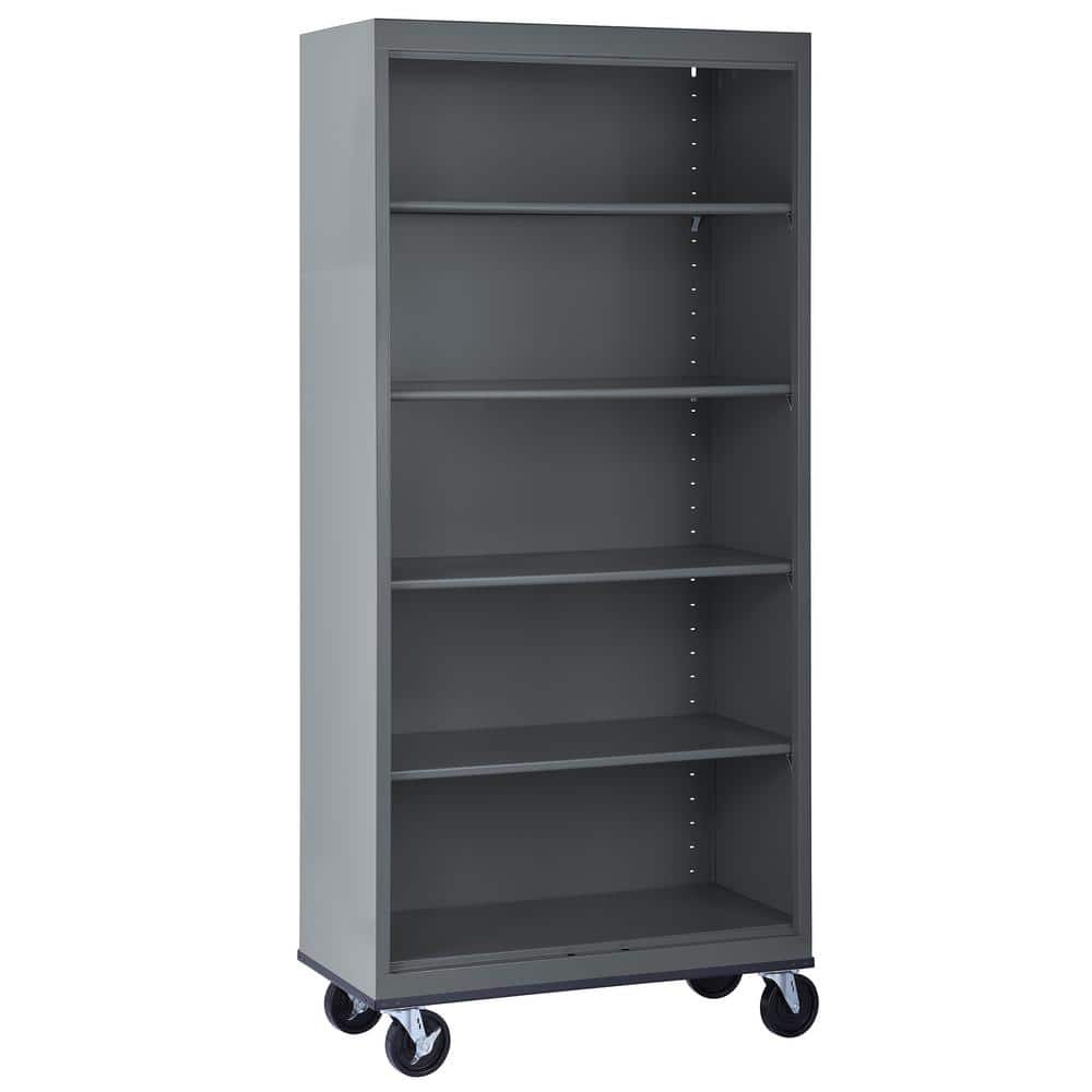 Mobile Bookcase Series 78 in. Tall Charcoal Metal 5 Shelves Standard Bookca
