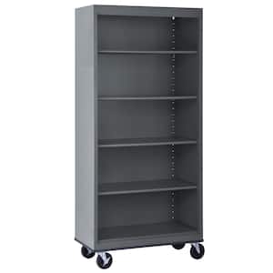 Mobile Bookcase Series 78 in. Tall Charcoal Metal 5 Shelves Standard Bookcase With Casters