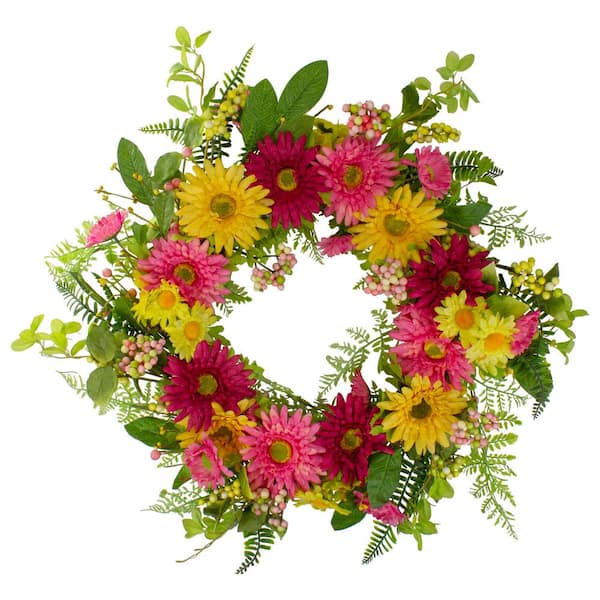 Northlight 23 in. Artificial Chrysanthemum and Daisy Floral Spring Multi-Colored Wreath