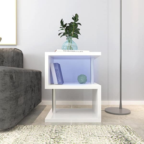 Boyel Living 17.32 in. White 3 Tier S-Shaped  MDF Top  End Table with USB Power Supply