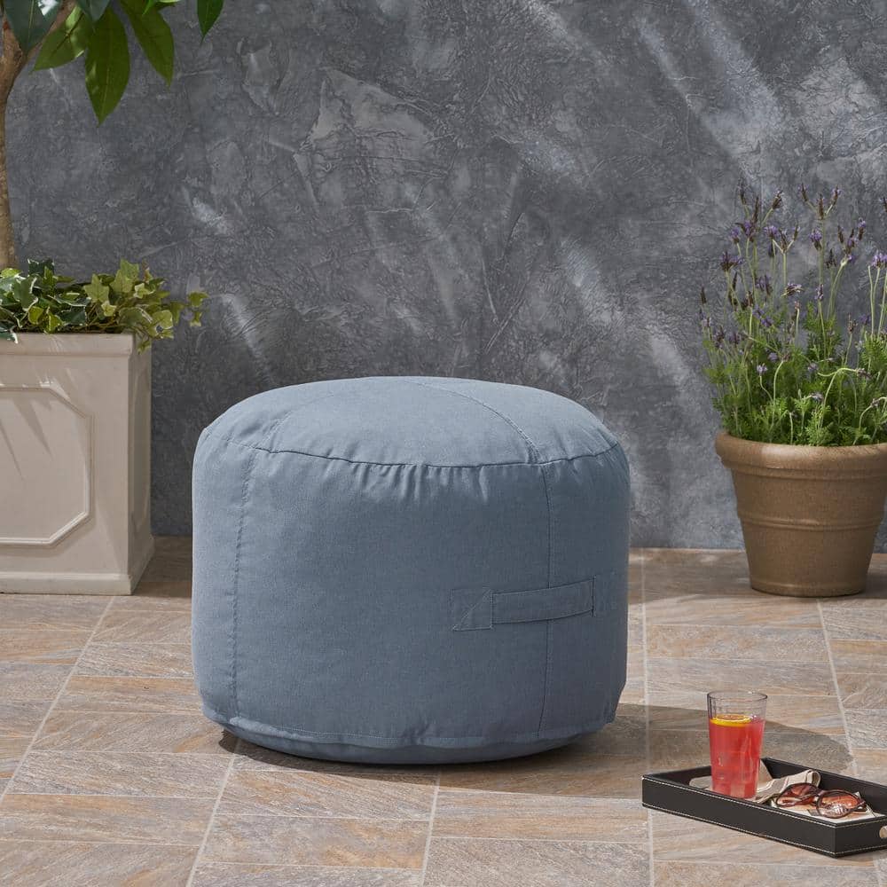 Noble House Sandy Cay Blue Water Resistant Outdoor Ottoman Pouf 67307