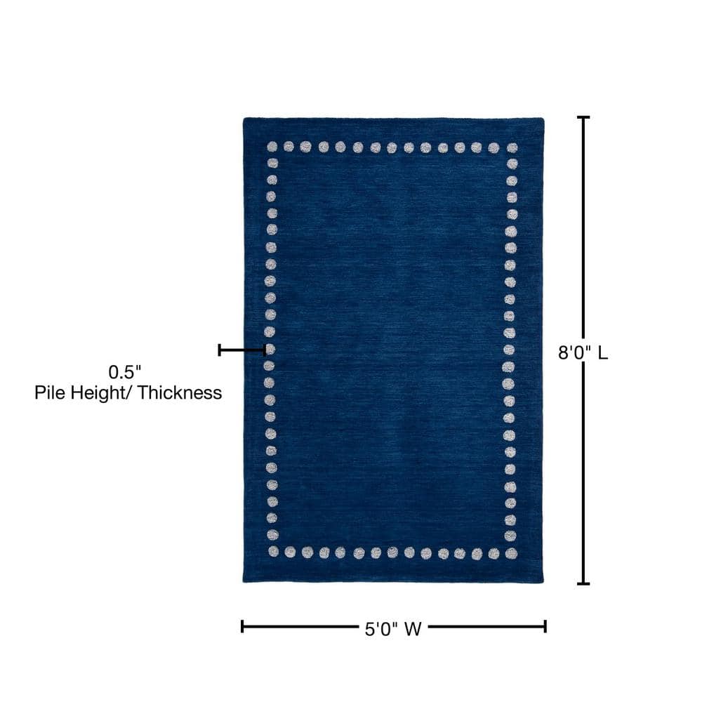 Playful Navy Hand-Tufted Wool Kids Rug 5' x 8'
