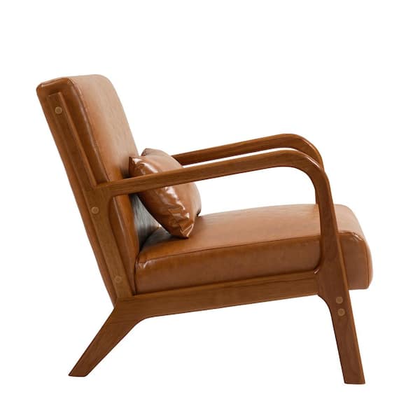 Uixe Mid-Century Light Brown Faux Leather Upholstered Accent Uixe Mid-Century Light Brown Faux Leather Upholstered Accent